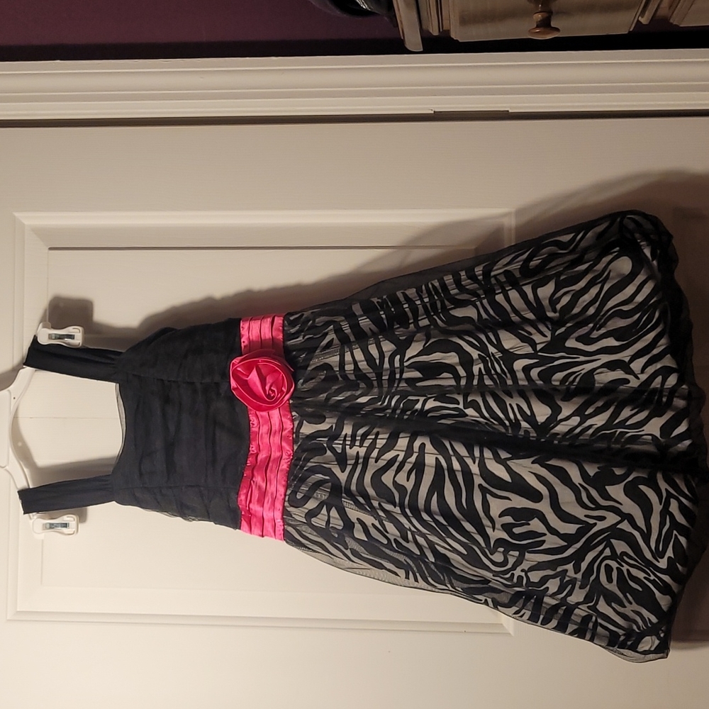 Speechless Girls 10 formal black pink zebra swirl puffy fancy tulle dress